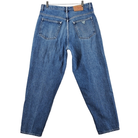 Guess Other - Vtg Guess Blue Jeans Men 34x29.5 Baggy Hi Rise Tapered Distressed USA 90s Grunge